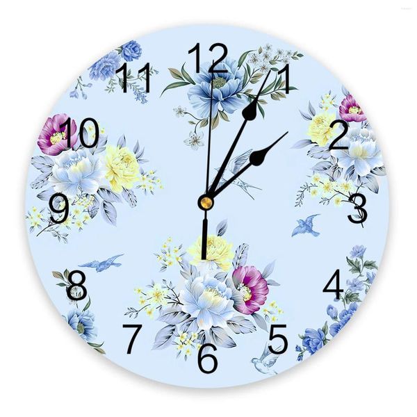 Relojes de pared Flor Pájaro Hoja Reloj Silencioso Digital para el hogar Dormitorio Cocina Sala de estar Decoración