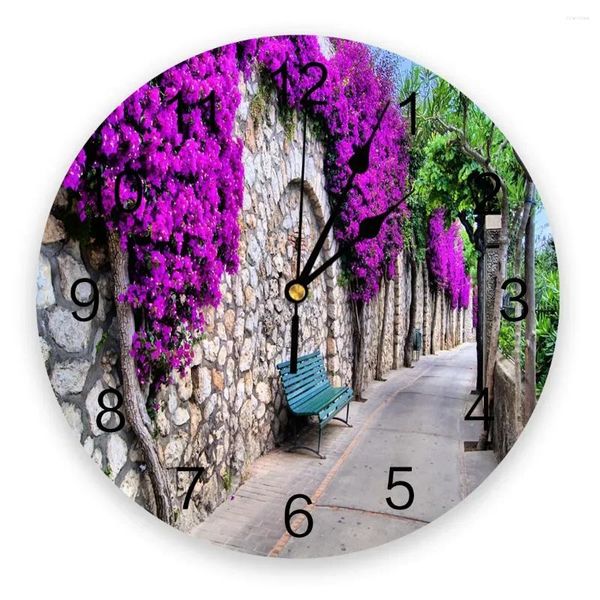 Horloges murales fleur jardin route fleur plante nature silencieux maison café bureau décor pour cuisine grand