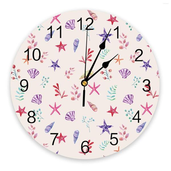 Relojes de pared Flor Hojas Shell Starfish Reloj Silencioso Digital para el hogar Dormitorio Cocina Sala de estar Decoración