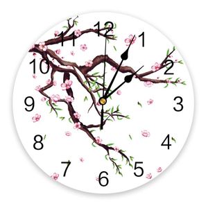 Horloges murales Fleur Feuilles Sprout Cerisier Branches Horloge Salon Décor Chambre PVC Montre Circulaire Numérique HorlogeMur HorlogesMur