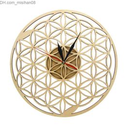 Wandklokken Flower of Life Intersect Rings Geometrische houten wandklok Sacred Geometry Laser Cut Clock Watch Housewarming Gift Room Decor Y200109 Z230706