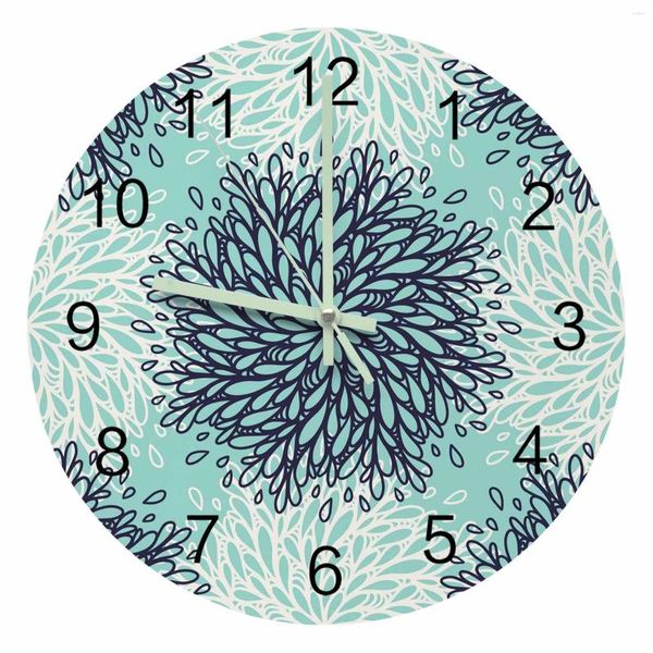Horloges murales motif de fleur pointeur lumineux horloge maison ornements intérieurs rond silencieux pour salon chambre bureau décor