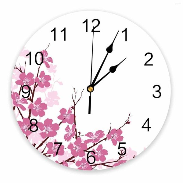 Horloges murales fleur pétales de pêche branche rose décoratif horloge ronde Design personnalisé Non tic-tac chambres silencieuses grandes