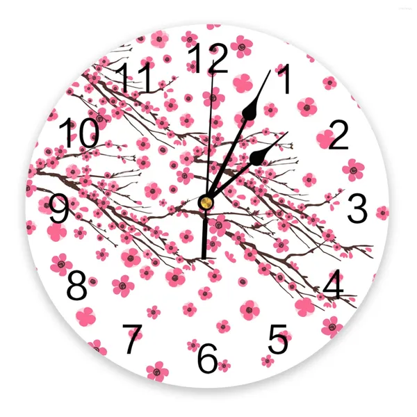 Horloges murales fleur rose chute printemps chambre horloge grande cuisine moderne salle à manger ronde salon montre décor à la maison