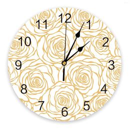 Horloges murales Fleur Rose Gold Stroke Blanc Chambre Horloge Grande Cuisine Moderne Salle À Manger Ronde Salon Montre Décor À La Maison