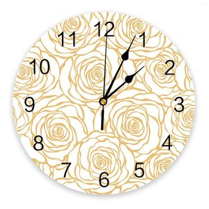 Relojes de pared con diseño de flor y oro rosa, reloj blanco para dormitorio, grande, moderno, para cocina, comedor, sala de estar, decoración del hogar
