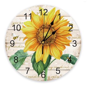 Horloges murales fleur tournesol abeille bois Grain horloge pour décoration de la maison moderne adolescent chambre salon aiguille suspendu montre Table