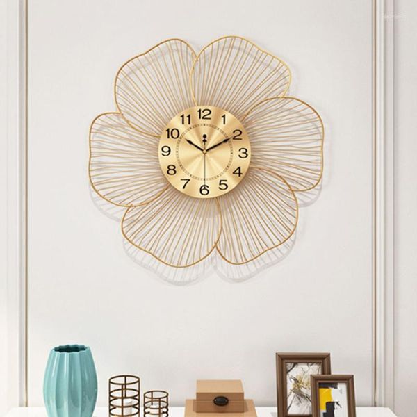 Horloges murales fleur Unique horloge Art Original doré moderne classique métal calme luxe nordique Reloj De Pared Design de maison