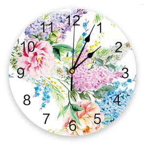 Horloges murales fleurs colorées aquarelle horloge moderne conception de salon décoration cuisine muette montre la maison décoration intérieure