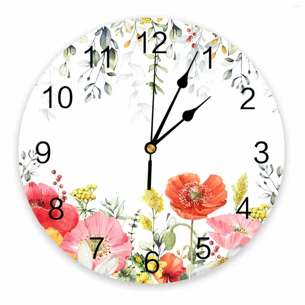 Horloges murales Fleurs Plante Feuilles Tulipe Eucalyptus Herbe Horloge Moderne Silencieux Salon Décor À La Maison Montre Suspendue