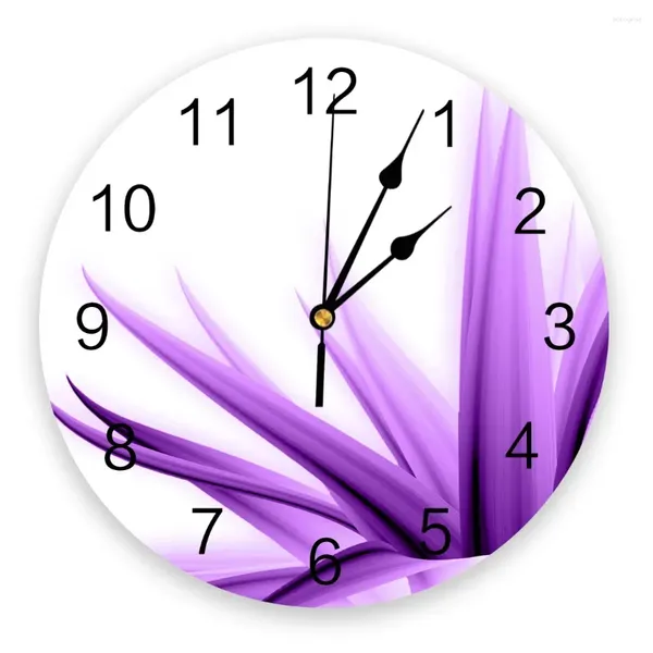 Relojes de pared Flores Pétalos Púrpuras Hermoso Reloj Diseño Moderno Dormitorio Silencioso Decoración De La Sala Colgante Redondo