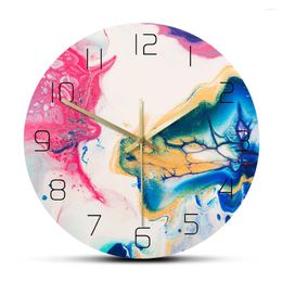 Wandklokken Vloeiende kunst Dazzling Abstract Clock Modern Home Decor Trendy Kleurrijk Gieten Schilderij Gedrukt Silent Swept