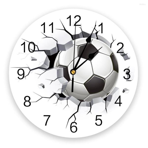 Horloges murales Football Crack Football Horloge Ronde Design Moderne Maison Salon Décoration Table De Cuisine Pour Enfants