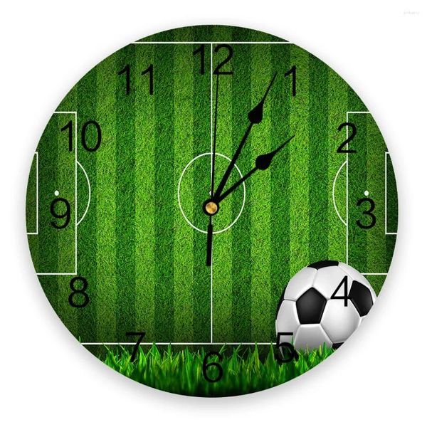Horloges murales Terrain de football Herbe Horloge Salon Décor à la maison Grand rond muet Quartz Table Chambre Décoration Montre