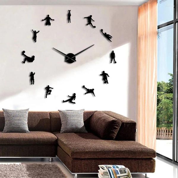 Horloges murales joueurs de football contemporain bricolage horloge surdimensionnée jeu de football grande montre enfants fans salon décor