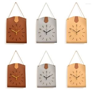 Horloges murales pour horloge en cuir vintage créative avec goutte suspendue à poignée portable