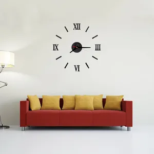 Horloges murales sans cadre 3D bricolage horloge alarme numéros romains autocollant de conception muette pour bureau maison chambre