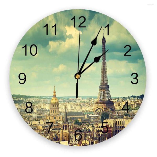 Horloges murales France Eiffel Tower City Clock non coché décoratif pour le salon chambre à coucher décoration rustique