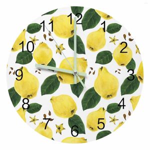 Horloges murales fruits jaune poire vert feuille pointeur lumineux horloge maison ornements rond silencieux salon chambre bureau décor