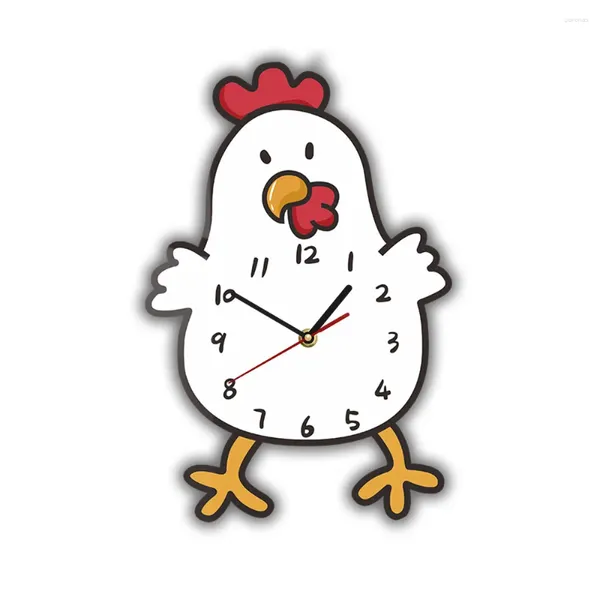 Horloges murales horloge de poussin drôle pour chambre d'enfant cuisine décor de ferme dessin animé poulet art imprimé mignon volaille silencieux balayage montre à quartz