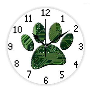 Relojes de pared Divertido perro Pawprint Placa de circuito electrónico Decoración del hogar para ingeniero Ingeniería informática Reloj Reloj Geek Puppy Lover Regalo