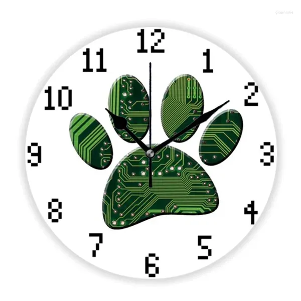 Horloges murales Funny Dog Pawprint Carte de circuit électronique Décor à la maison pour ingénieur Ingénierie informatique Horloge Montre Geek Chiot Amant Cadeau