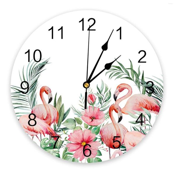 Horloges murales Style jardin plante tropicale fleur flamant imprimé horloge moderne silencieux salon décor à la maison montre suspendue