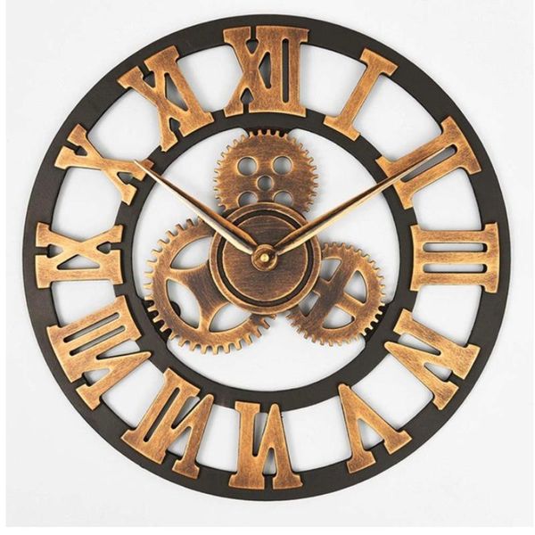 Horloges murales Gear Grande Horloge Design moderne Quartz Temps Muet Montre Décor en bois 3D Vintage Horloge SaatWall