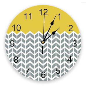 Horloges murales géométrique jaune impression horloge Art silencieux non tic-tac montre ronde pour la décoration de la maison cadeau