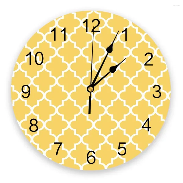 Horloges murales géométrique jaune blanc 3D horloge design moderne ferme décor cuisine vintage PVC rond salon décoration