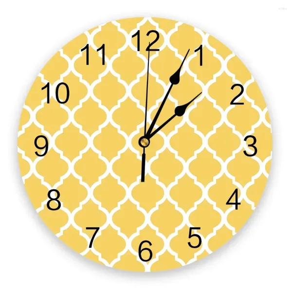 Horloges murales Géométrie marocaine jaune blanche horloge pour décoration de maison au quartz aiguille de quartz