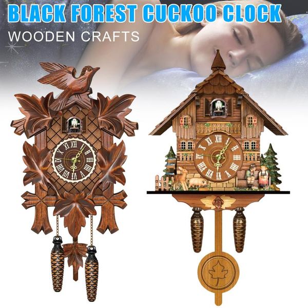 Relojes de pared Reloj de cuco de la Selva Negra alemana Estilo nórdico retro Madera FOU99