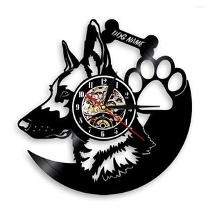 Horloges murales berger allemand chien fidèle ami animal de compagnie animal de compagnie personnalisé nom enregistrement horloge créative montre art montre idée cadeau