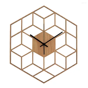Horloges murales cadeau chambre géométrie à piles bureau moderne hexagonal bois de bambou silencieux grand décor à la maison horloge à quartz