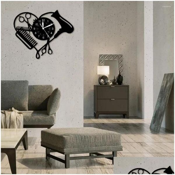 Horloges murales Horloge glamour Coiffeur vibrant avec des ciseaux Modèle de peigne Salon personnalisé Temps à thème pour la livraison directe de la chambre à coucher Dh0Vb