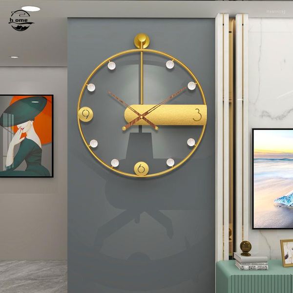 Horloges murales Horloge d'or Design moderne rond créatif mode grand luxe métal batterie pointeur Reloj De Pared Para Sala A