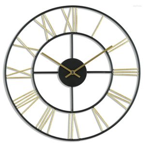 Horloges murales Or Intérieur Rond Moderne Ouvert Chiffre Romain En Métal Horloge Analogique Avec Mouvement À Quartz Calendrier Numérique