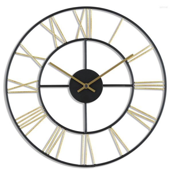 Relojes de pared dorados para interiores, redondos, modernos, abiertos, números romanos, reloj analógico de Metal con movimiento de cuarzo, decoración de habitación Yk, adorno de cocina