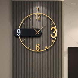 Horloges murales or Design nordique horloge ronde cuisine batterie suspendue luxe moderne montre salon numérique Reloj Pared décor à la maison