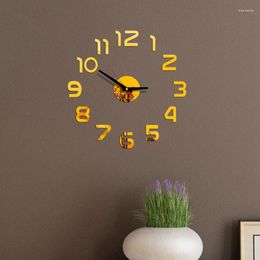 Horloges murales Or Quartz Aiguille Digital DIY Horloge 3D Acrylique Autocollants Chambre Salon Étude Salle de Bureau Décoration Décor Gratuit