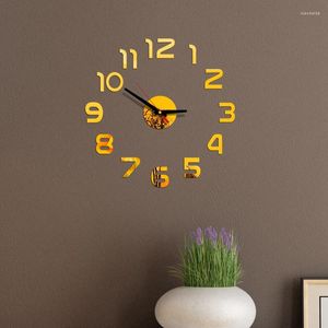 Relojes de pared, aguja de cuarzo dorado, reloj Digital DIY, pegatinas acrílicas 3D, dormitorio, sala de estudio, decoración para el hogar y la Oficina, decoración gratis