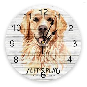 Horloges murales Golden Retriever chien bois planche silencieuse maison du café de bureau pour la cuisine art grand