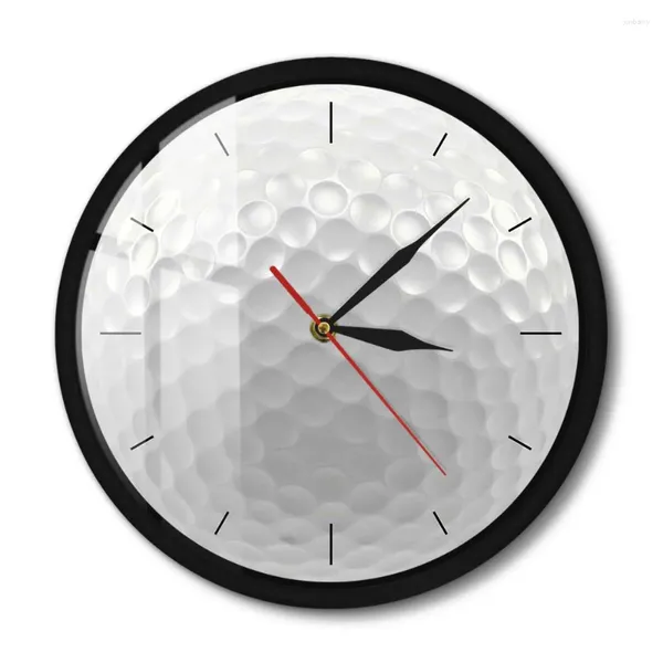 Relojes de pared Pelota de golf Marco de metal Reloj redondo Silencioso Visión 3D Reloj negro decorativo para dormitorio Club Golfistas Decoración de regalo