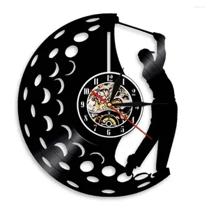 Horloges murales Golfeur Joueur Silhouette Vinyle Record Horloge Pour Chambre Sport Golf Club Montre Cours Rétro Album Illustration