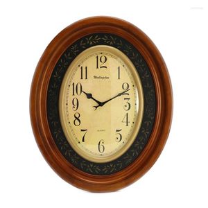 Horloges murales Magnifique horloge antique européenne en bois massif vintage quartz muet ovale grande taille salon motif floral simple face