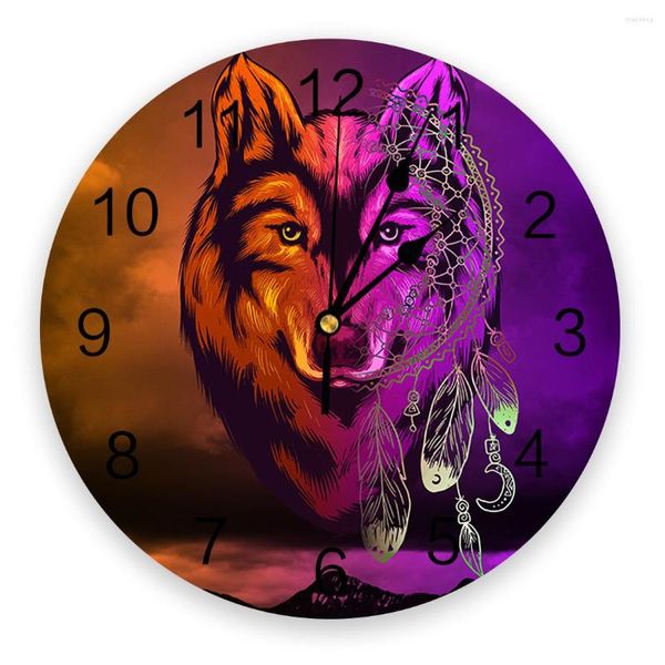 Horloges murales dégradé loup capteur de rêves horloge Design moderne salon décoration cuisine muet montre décor intérieur de la maison