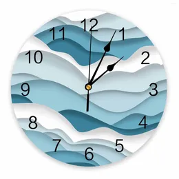 Horloges murales vagues d'océan progressives et mousse bleu dégradé imprimé horloge moderne silencieux salon décor à la maison montre suspendue