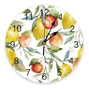 Horloges murales feuilles de pamplemousse aquarelle peinture horloge décor à la maison chambre silencieux numérique pour chambres d'enfants