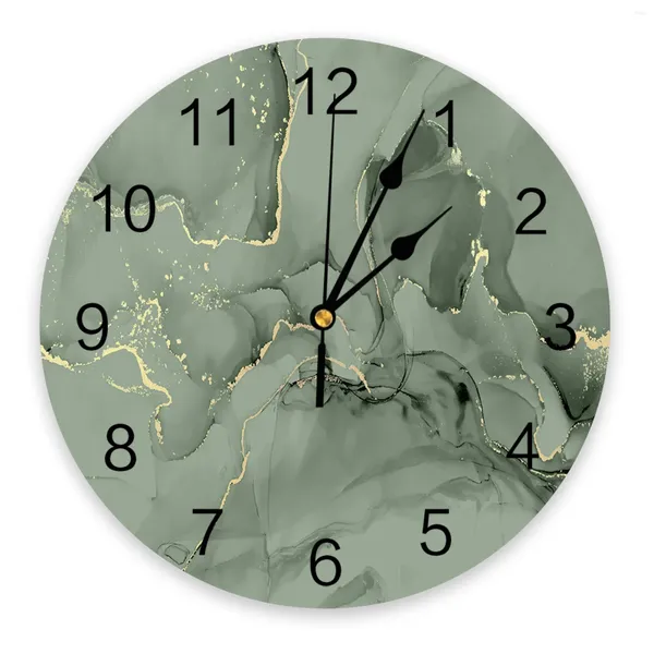 Corloges murales Horaire Green Marble Cloche grande cuisine moderne Dinning Round chambre à coucher