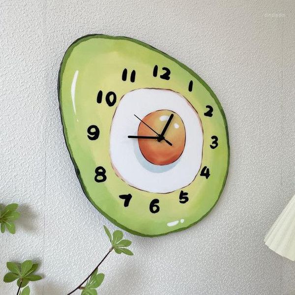 Relojes de pared, reloj de dibujos animados de fruta de aguacate verde, relojes de moda para sala de estar, decoración del hogar, regalo para niños